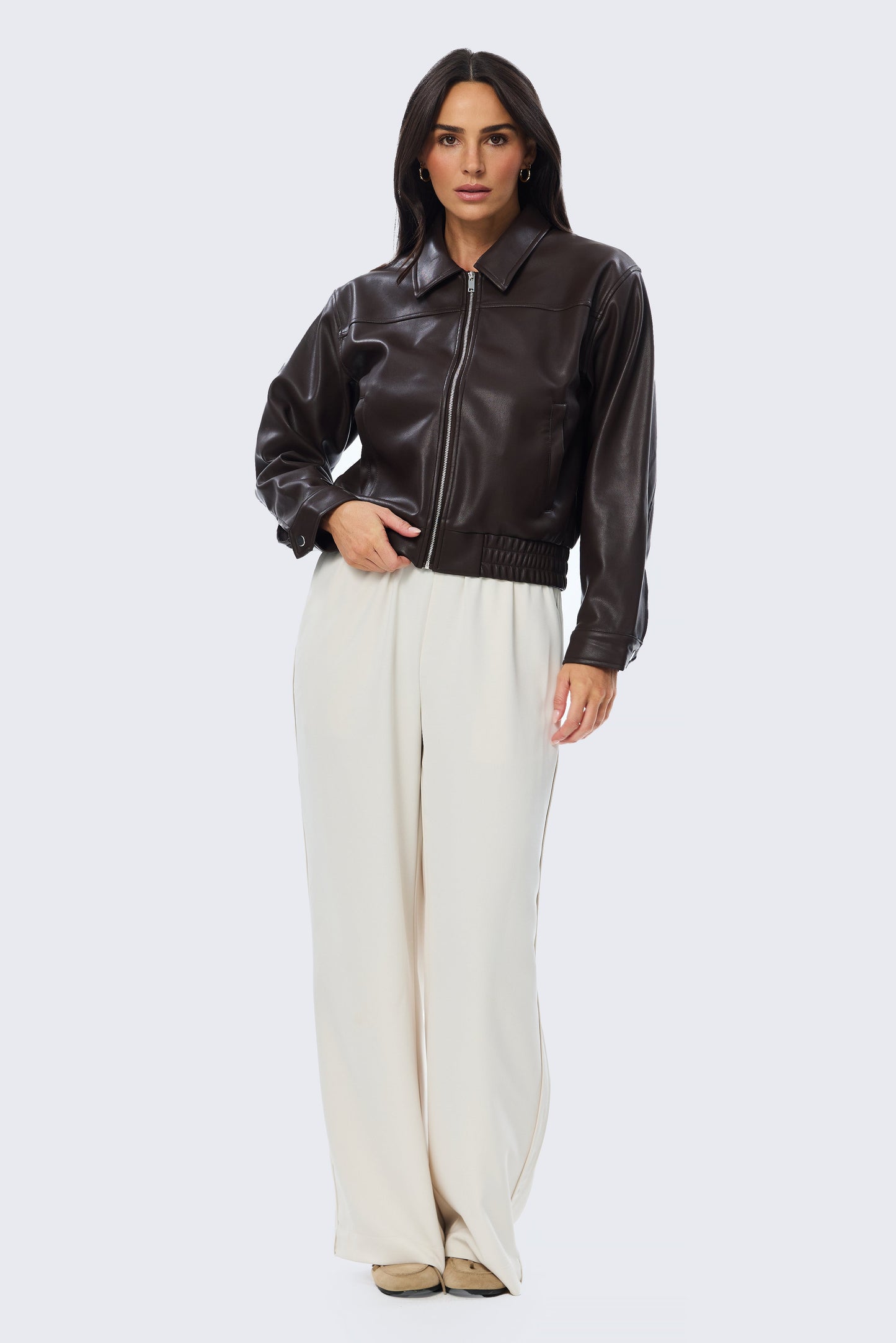 Vegan Leather Bomber Jacket - Dark Chocolate