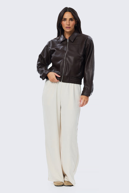 Vegan Leather Bomber Jacket - Dark Chocolate