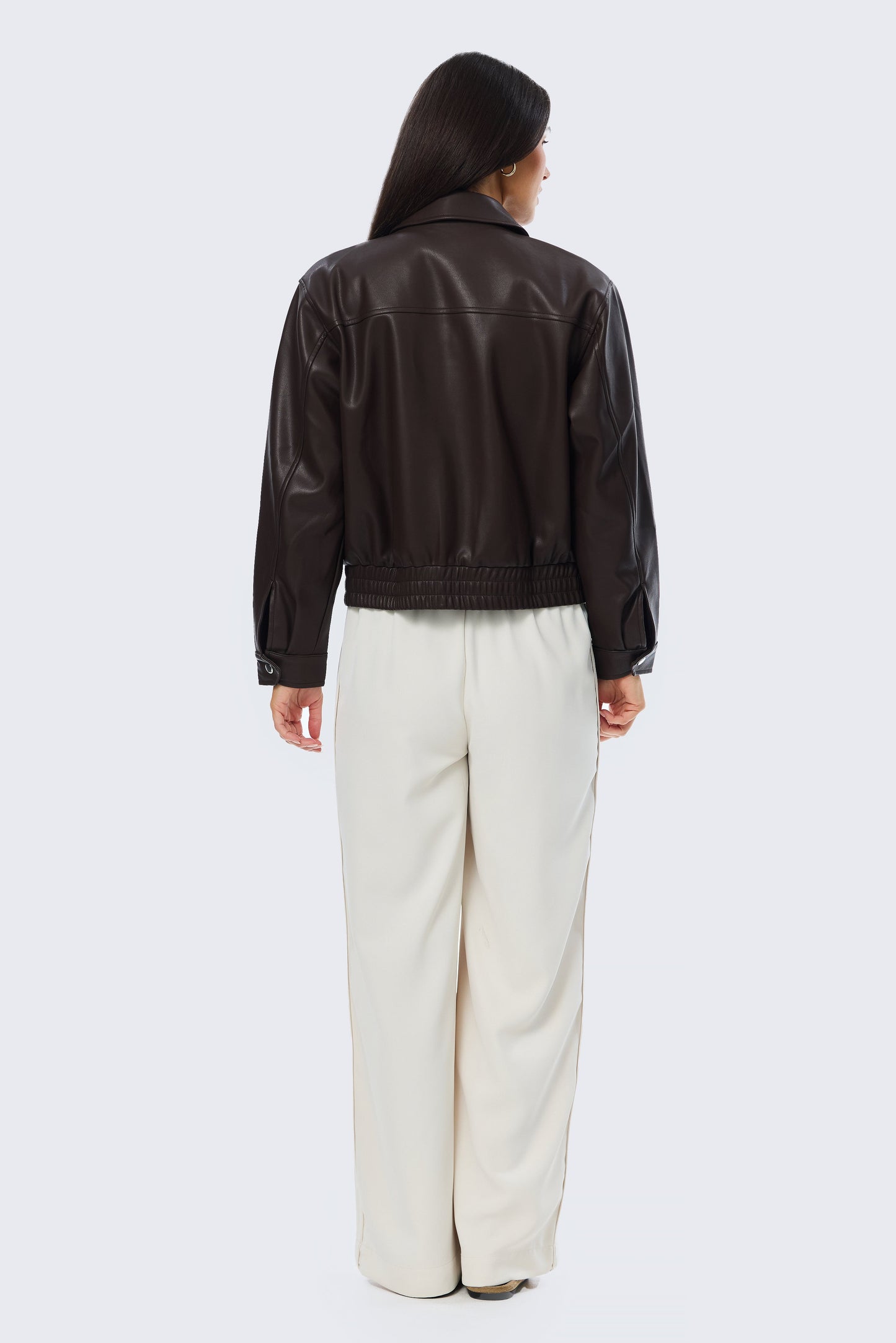 Vegan Leather Bomber Jacket - Dark Chocolate