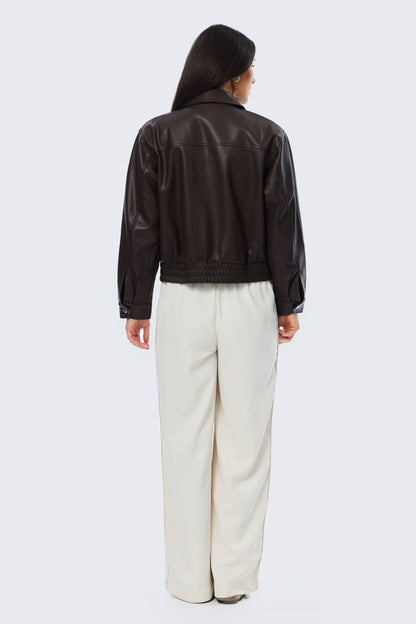 Vegan Leather Bomber Jacket - Dark Chocolate