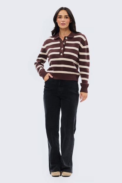 Rugby Knit Jumper - Cappuccino & Ecru Stripe