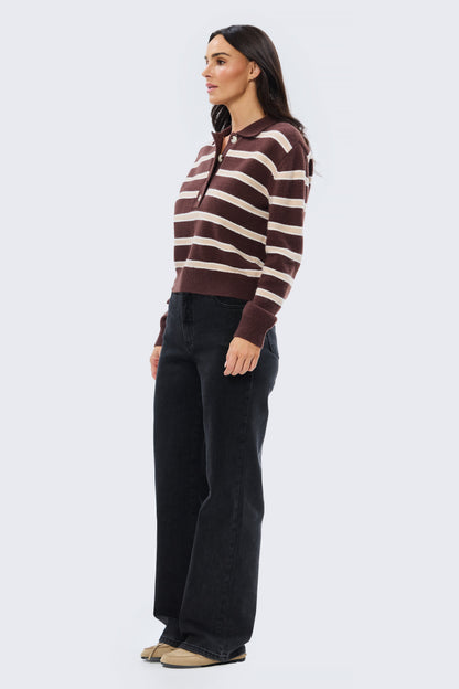Rugby Knit Jumper - Cappuccino & Ecru Stripe