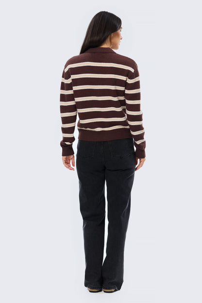 Rugby Knit Jumper - Cappuccino & Ecru Stripe