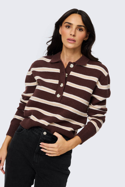 Rugby Knit Jumper - Cappuccino & Ecru Stripe
