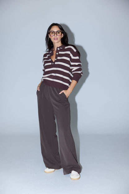 Rugby Knit Jumper - Cappuccino & Ecru Stripe