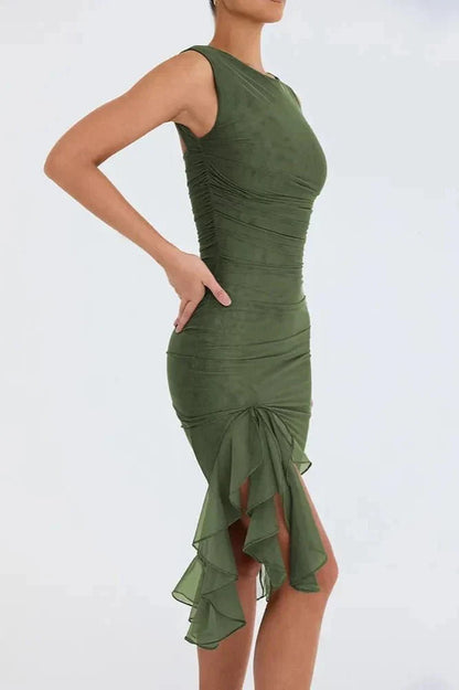 Charlotte | Mesh Ruffle Hem Backless Dress