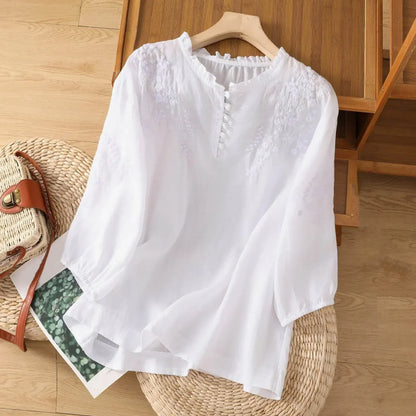 Suzanne™ | Embroidered Button-Front Blouse