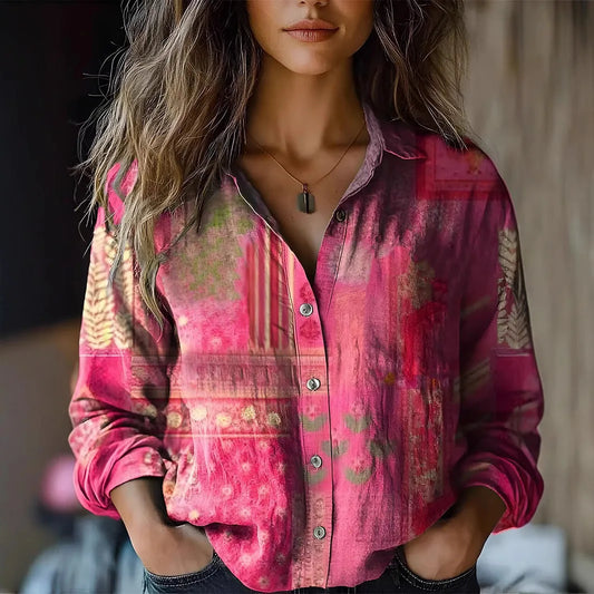 Indie | Women's Boho Print Long Sleeve Button-Up Blouse