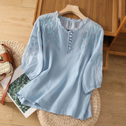 Suzanne™ | Embroidered Button-Front Blouse