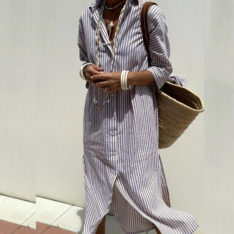 Linsara | Relaxed Cotton Shirt Dress Lightweight Summer Midi
