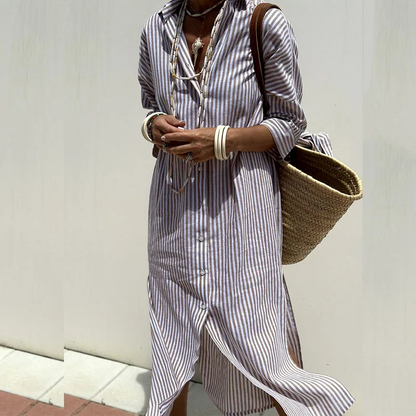 Linsara | Relaxed Cotton Shirt Dress Lightweight Summer Midi