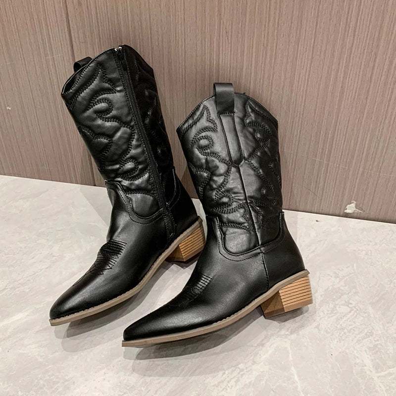 Nadia | Women's Embroidered Mid-Calf Cowboy Boots