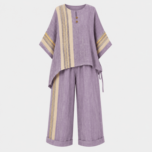 Sienna | Linen Contrast Trim Two-Piece Set Women