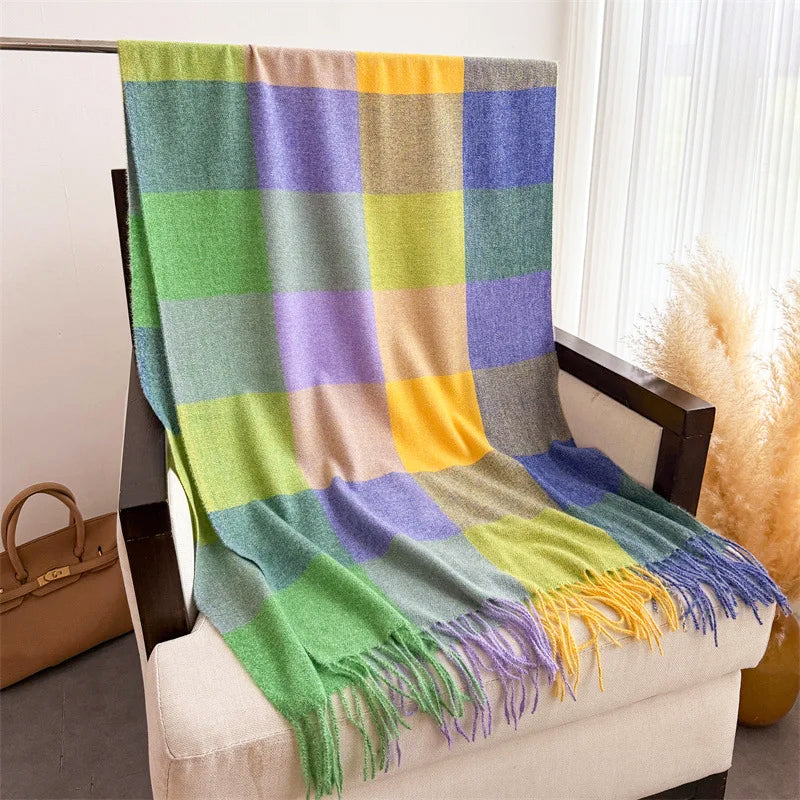 Sofia Amoretti Fringe Scarf with Color-Block Pattern