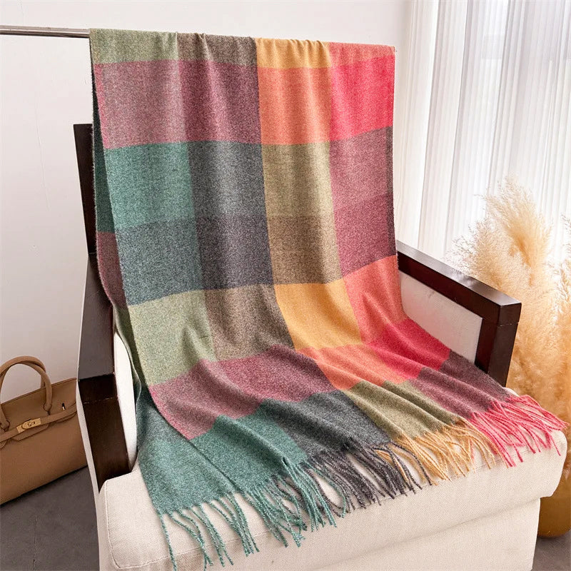 Sofia Amoretti Fringe Scarf with Color-Block Pattern
