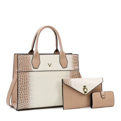 Square Tote Handbag Set with Textured Surface