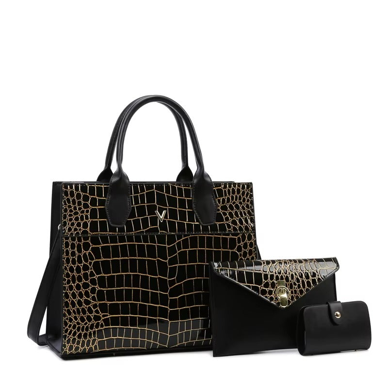 Square Tote Handbag Set with Textured Surface