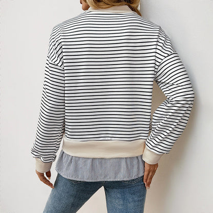 Iona | Striped Mock Neck Sweatshirt Ruffle Hem