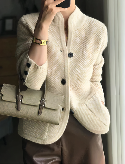 Delphine | Textured Basket Weave Knit Cardigan Pockets