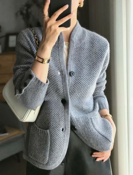 Delphine | Textured Basket Weave Knit Cardigan Pockets