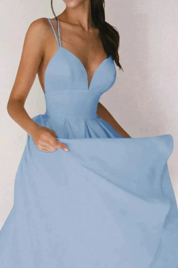 Skye | Strappy V-Neck Satin Midi Dress