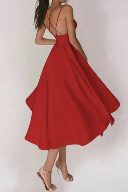 Skye | Strappy V-Neck Satin Midi Dress