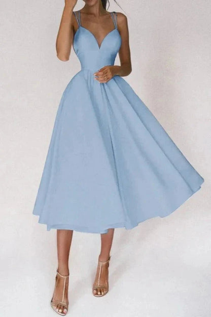 Skye | Strappy V-Neck Satin Midi Dress