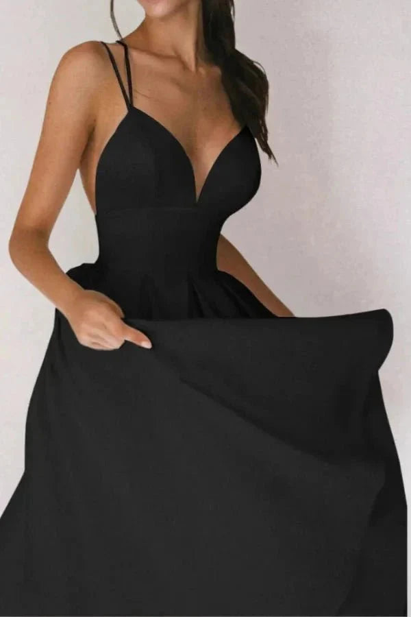 Skye | Strappy V-Neck Satin Midi Dress
