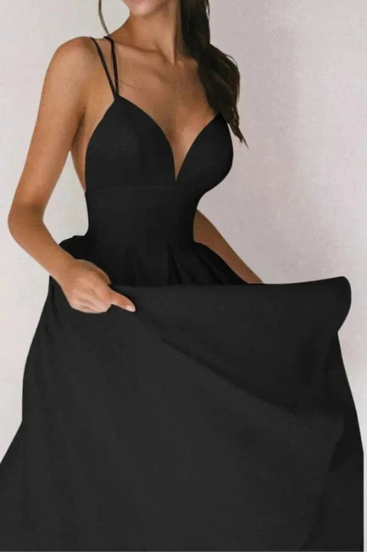 Skye | Strappy V-Neck Satin Midi Dress