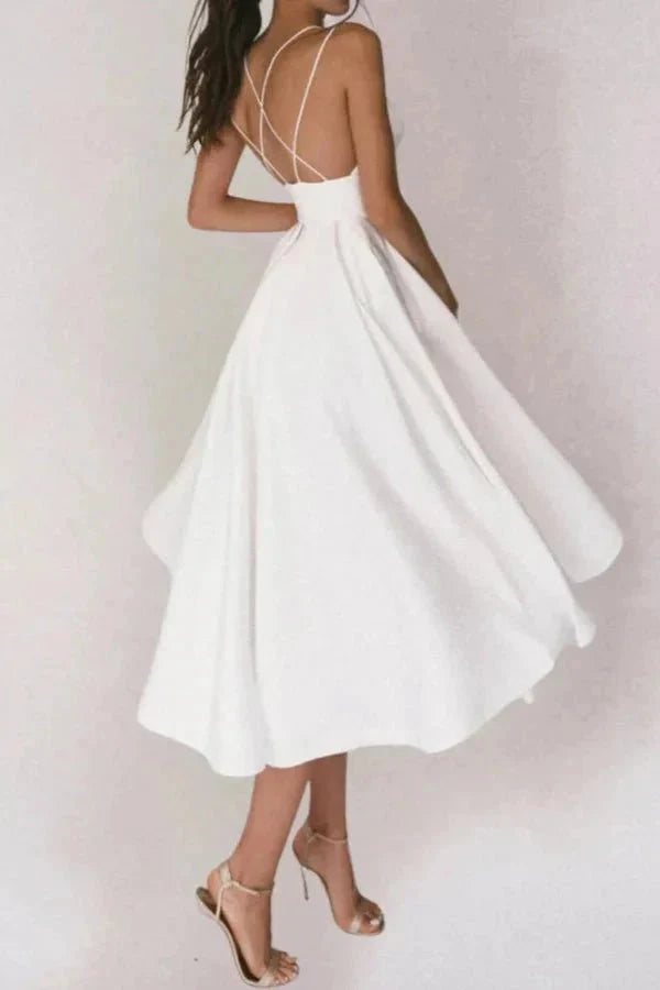 Skye | Strappy V-Neck Satin Midi Dress