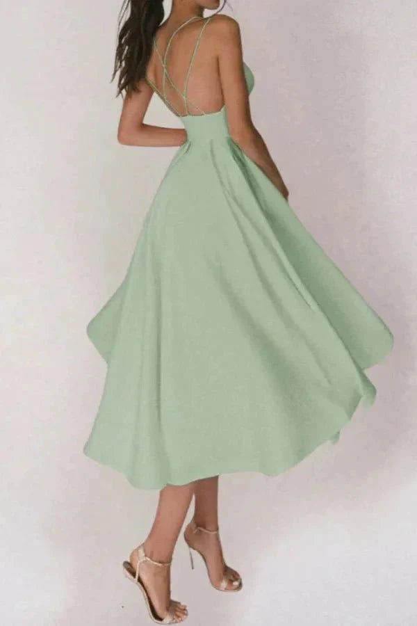 Skye | Strappy V-Neck Satin Midi Dress
