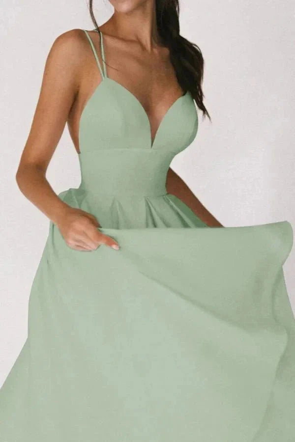 Skye | Strappy V-Neck Satin Midi Dress