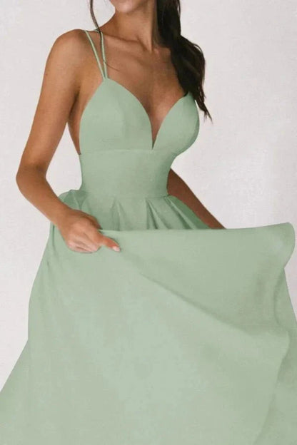 Skye | Strappy V-Neck Satin Midi Dress