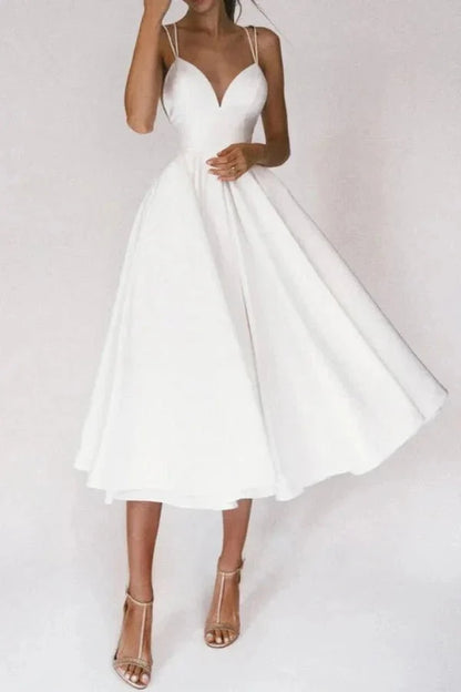 Skye | Strappy V-Neck Satin Midi Dress