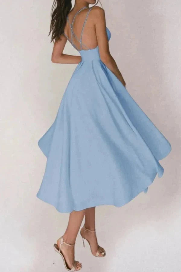 Skye | Strappy V-Neck Satin Midi Dress