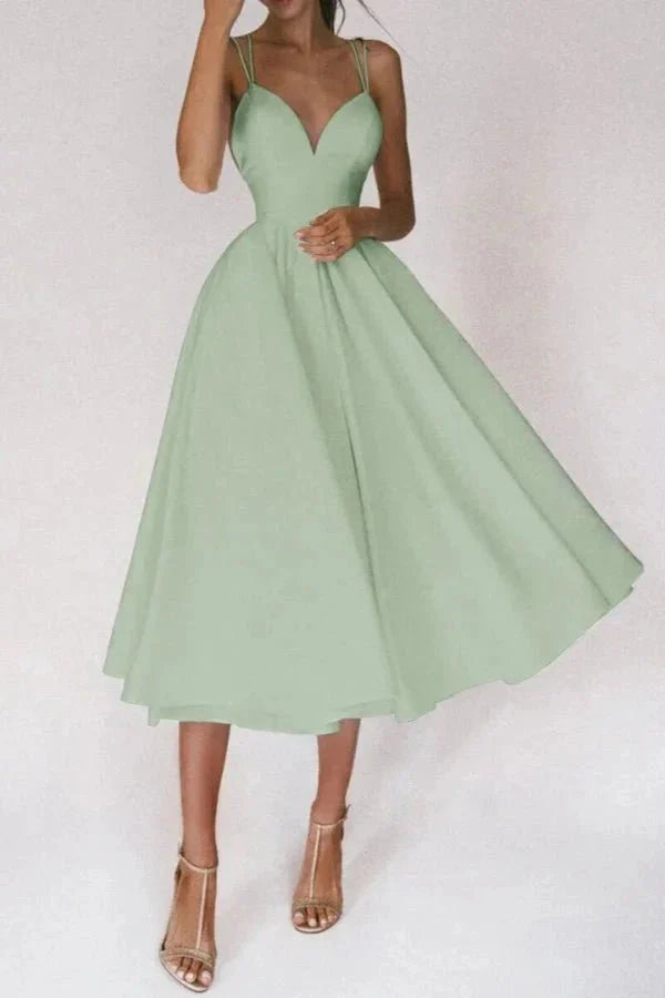 Skye | Strappy V-Neck Satin Midi Dress