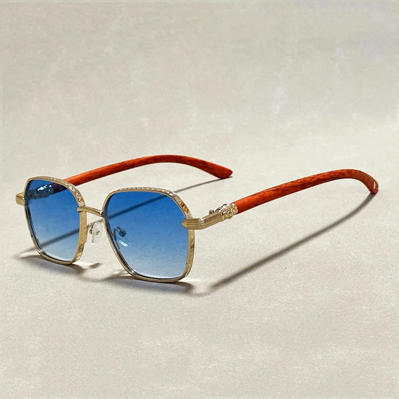 Vintage-Look Sunglasses with Wooden Arms