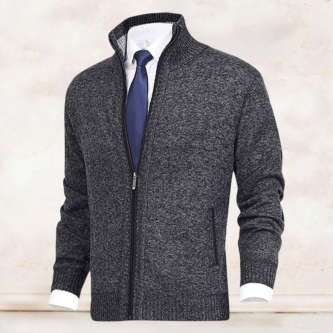 Rupert | Stand Collar Full Zip Ribbed Knit Jacket