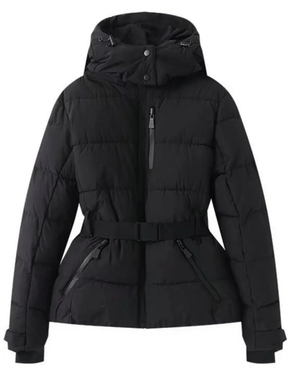 Women's Waterproof Insulated Puffer Ski Jacket With Belt