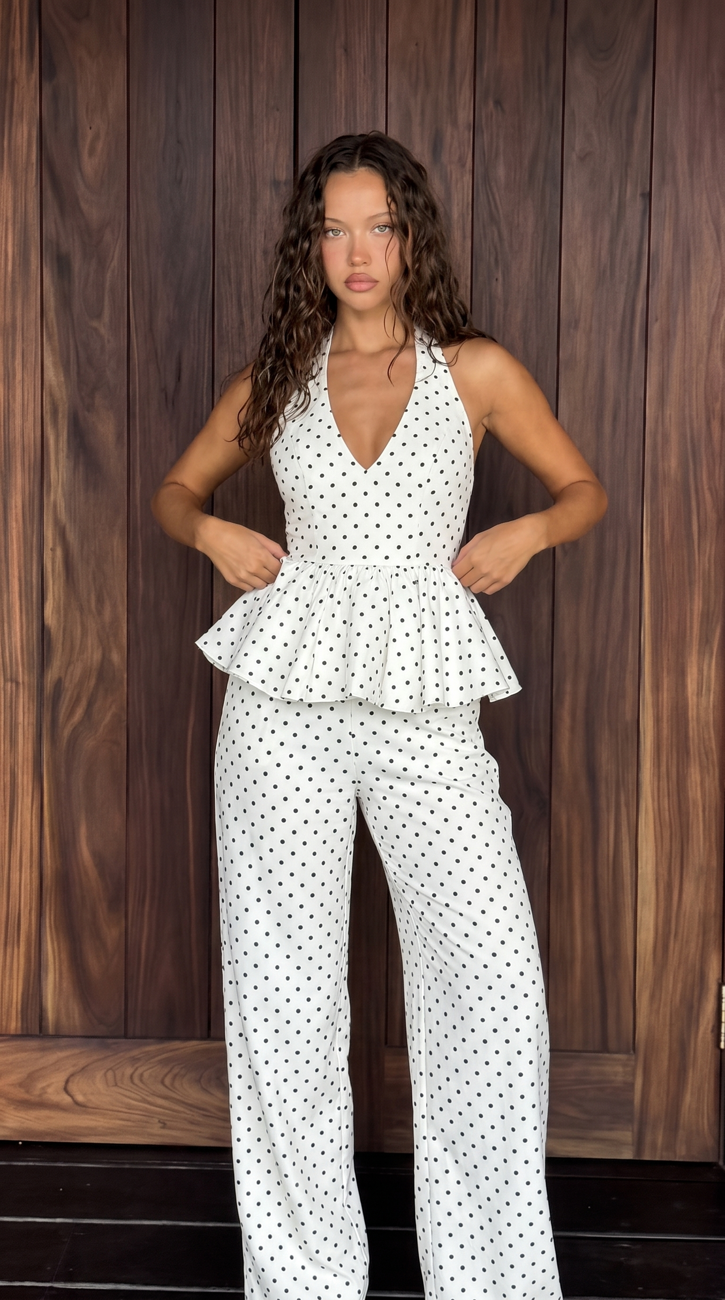 Julia | Polka Dot Halter Top and Wide-Leg Set