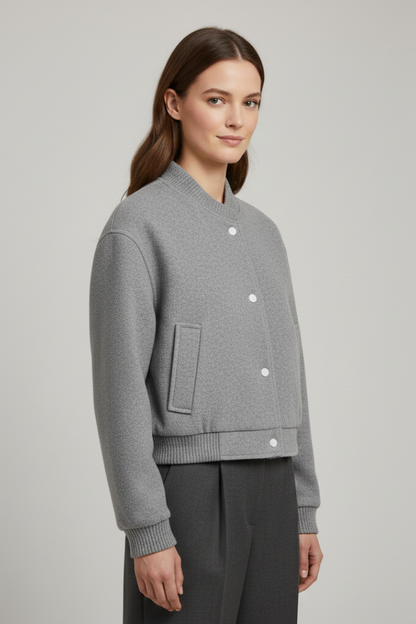 Faye | Women's Cropped Snap Fastening Ribbed Cuff Jacket