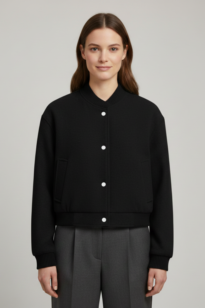 Faye | Women's Cropped Snap Fastening Ribbed Cuff Jacket