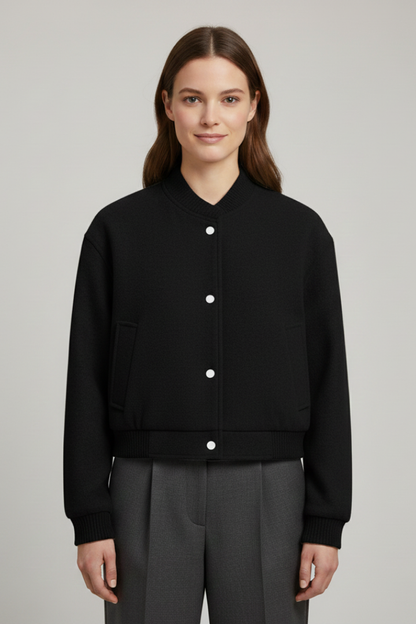 Faye | Women's Cropped Snap Fastening Ribbed Cuff Jacket