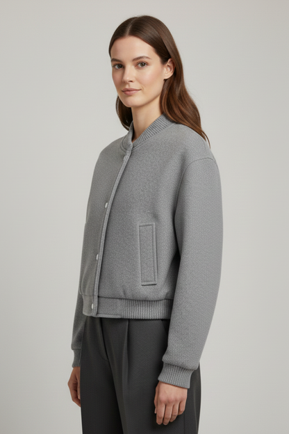 Faye | Women's Cropped Snap Fastening Ribbed Cuff Jacket