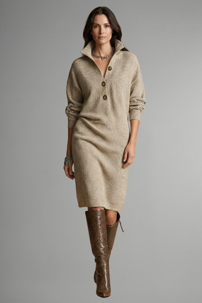 Aria | Women's Ribbed Button Placket Knit Dress
