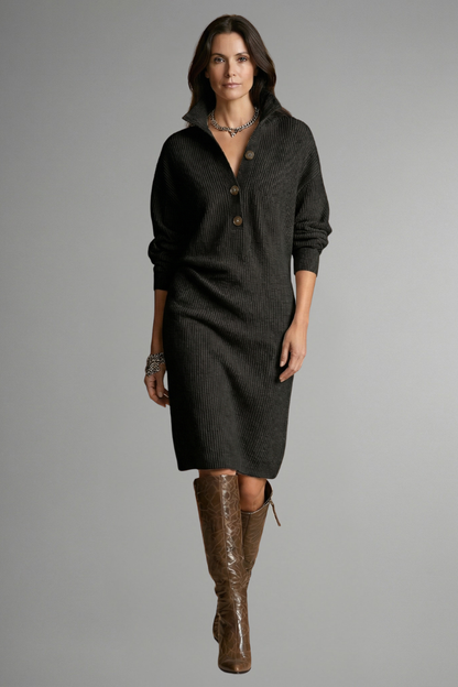 Aria | Women's Ribbed Button Placket Knit Dress