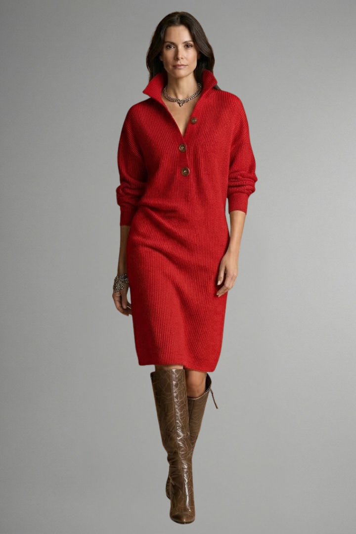Aria | Women's Ribbed Button Placket Knit Dress