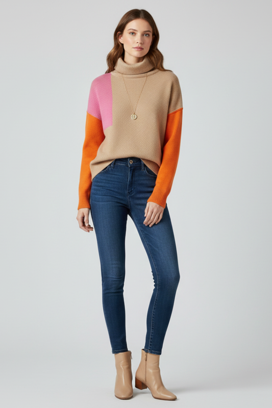 Ivy | Women's High Collar Ribbed Cuff Knit Sweater