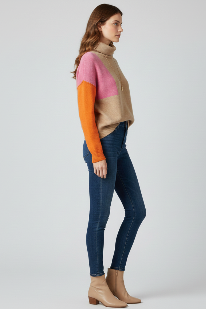 Ivy | Women's High Collar Ribbed Cuff Knit Sweater