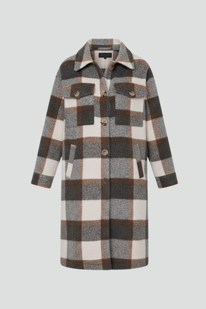 Odette | Women's Checked Woven Button Front Long Coat